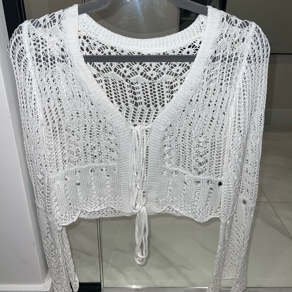 White Crochet bikini coverup